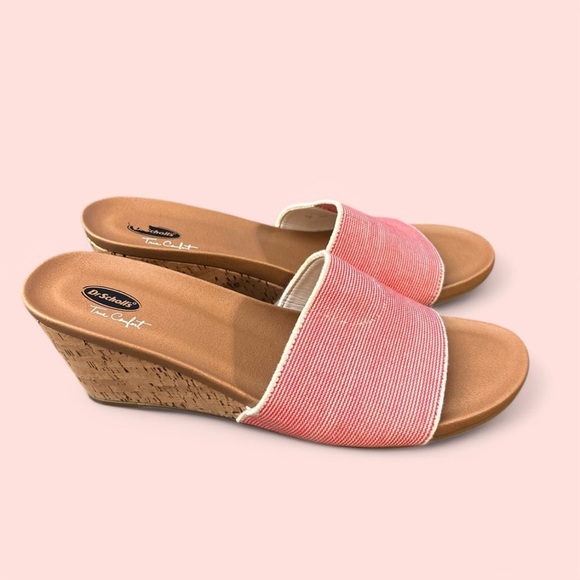 Dr Scholls Sz 8 Lonny Cork Wedge True Comfort Sandals Slide-On Red - Picture 2 of 6